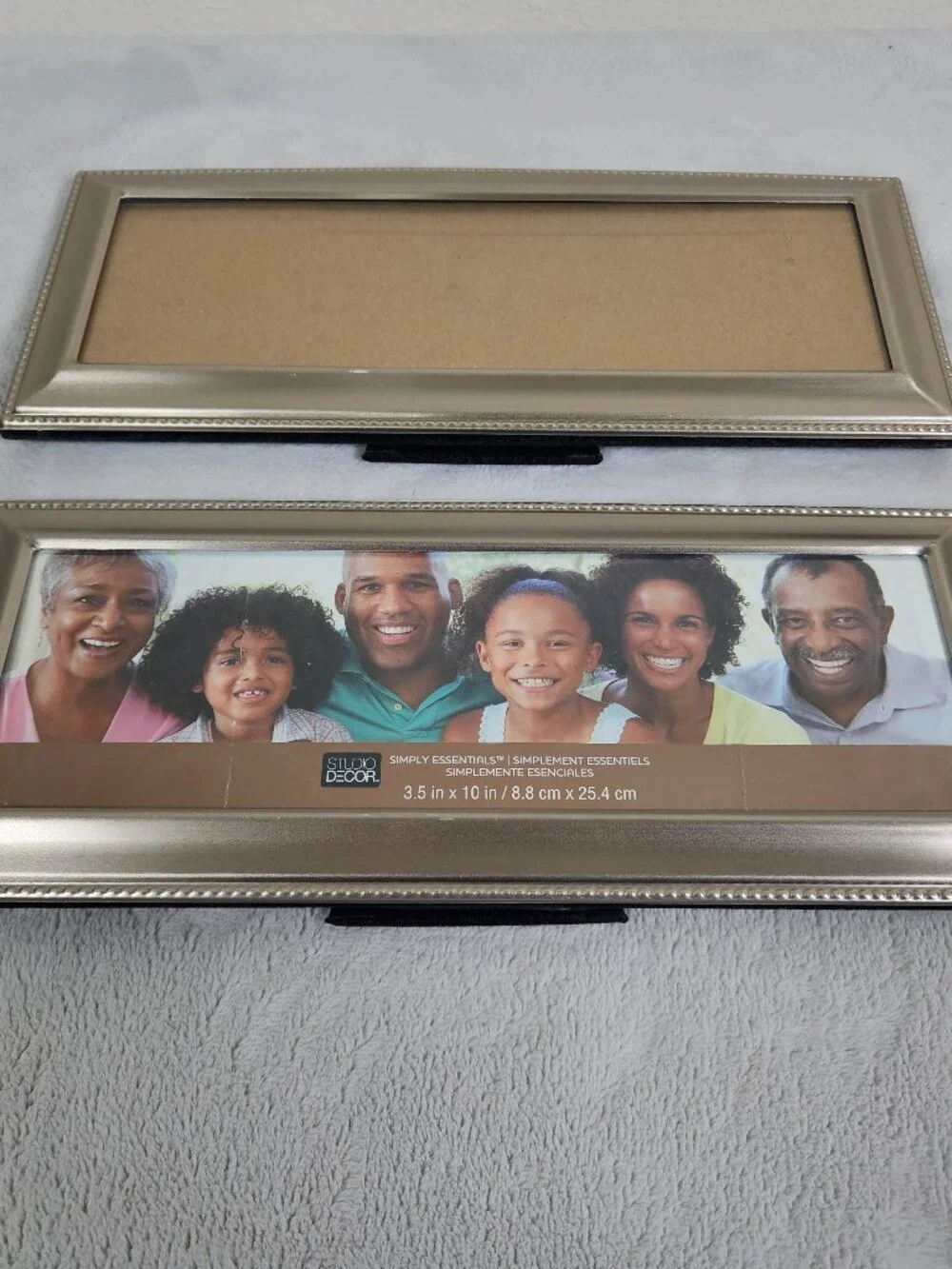 Picture Frame 3.5 in x 10 in Brushed Gold Tone Lot of 2 Frames Stand or Hang